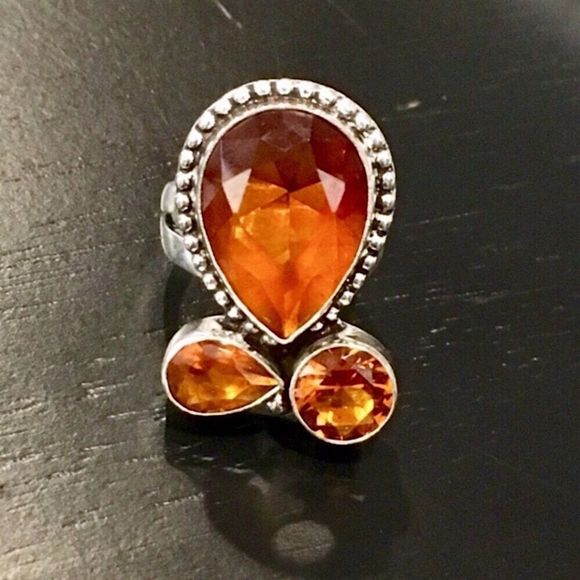 Artisan Jewelry - Artisan Golden Orange Topaz Silver Ring Sz 6.25